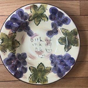 Hand-Painted Ceramic Plate with Grapes and Leaves